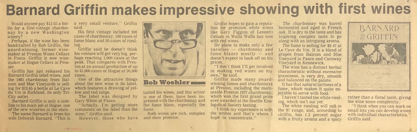 Article about Barnard Griffin from 1980s